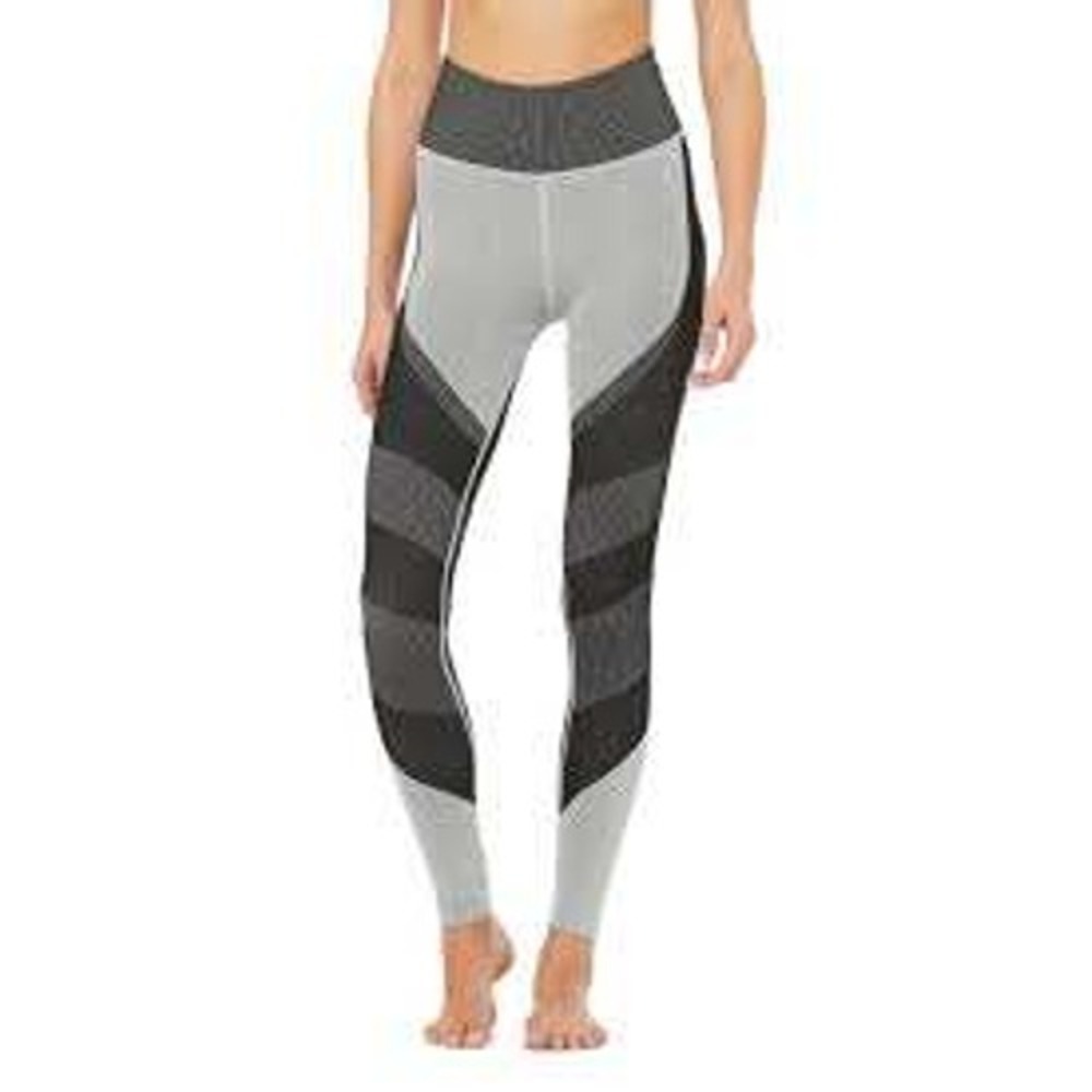 Alo Yoga High Waist Seamless Radiance Leggings Black‎ Grey Stripe W5653R Size S